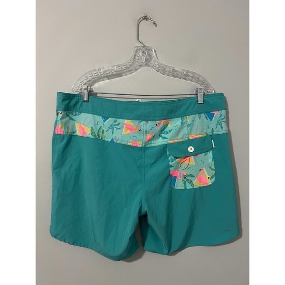 Chubbies Board Shorts Men's 38 Green Print Swim Trunks Drawstring - Picture 4 of 15